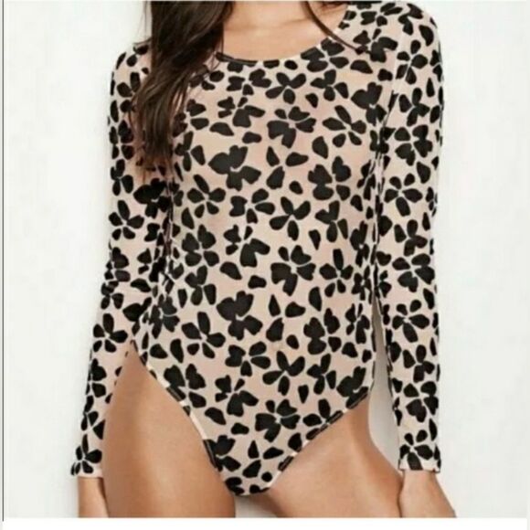 Victoria's Secret Tops - Victoria's Secret Floral Velvet Appliqué Stretch Sheer Sexy Bodysuit Size Large